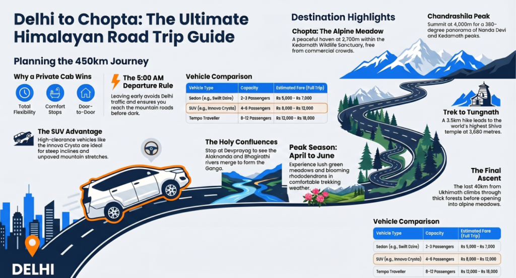 Delhi to Chopta cab booking
