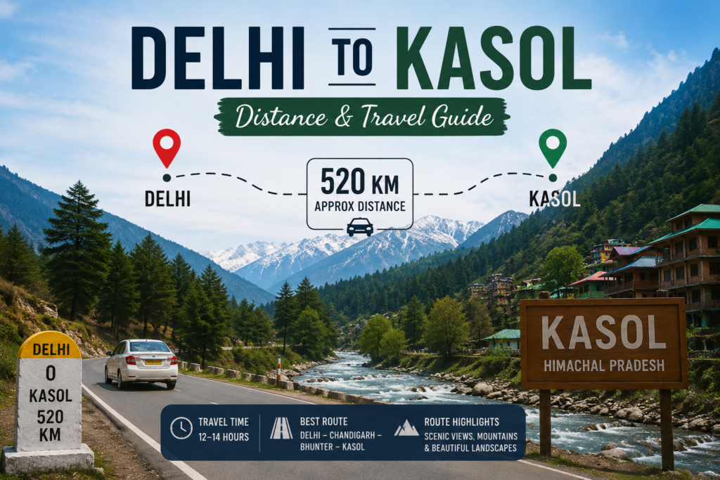 Delhi to Kasol Distance