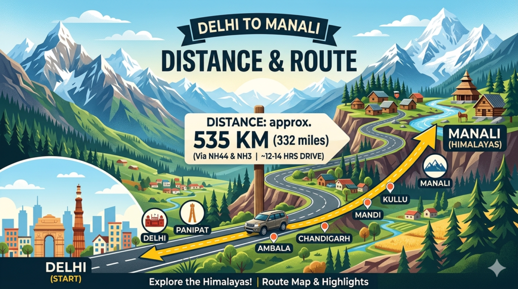 Delhi to Manali Distance
